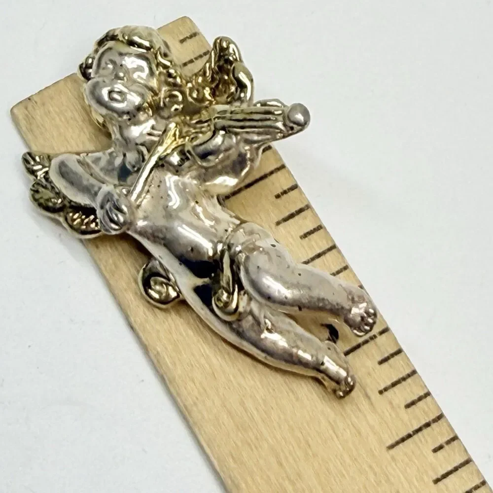 Vintage Sam Philipe 925 Sterling Silver And Gold Overlay Cherub Angel Brooch